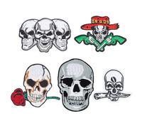 HOBBIESAY 5 Parche de calavera estilo Halloween bordado con calavera de estilo punk apliques cráneo con rosa aplicado coser en parche de reparación decorativo para sombreros bolsa chalecos
