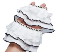 HOBBIESAY 5 yardas/4,57 m cinta de volantes plisada de poliéster cinta de encaje doble capa fruncido ribete de encaje blanco para coser vestido de boda accesorios