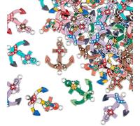 HOBBIESAY 50 dijes de ancla náutica de aleación impresa en 6 colores coloridos esmaltados, colgantes de enlaces, colgantes temáticos de navegación oceánica para hacer collares, pulseras, aretes, joyas