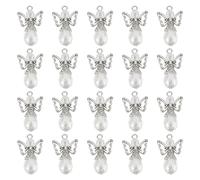 HOBBIESAY 50 dijes de ángel de cristal de 29 mm, cuentas facetadas de lágrima de ángel con alas de hierro, cuentas de alas transparentes, colgantes con lazo para hacer joyas, agujero: 2 mm, Hierro,