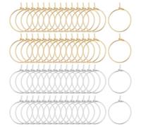 HOBBIESAY 60 pendientes de aro de 2 colores de acero inoxidable de 15 mm, plateado/dorado, pendientes de aro grandes para mujeres, pendientes de aro redondos, para manualidades, Acero quirúrgico 316L,