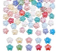 HOBBIESAY 60 perlas de porcelana para flores, perlas de cerámica en forma de flor, hechas a mano, perlas de flores dulces, coloridas, espaciadoras florales, para pulseras, collares, bisutería