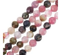 HOBBIESAY Aproximadamente 90 cuentas facetadas de turmalina natural de 4mm redondas, pequeñas gemas en hilos de colores mixtos, cuentas espaciadoras sueltas para hacer collares, pulseras, pendientes