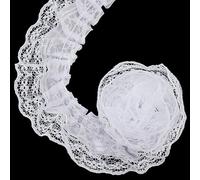 HOBBIESAY Cinta de encaje con doble volante de 20 m, 4,5 cm de ancho, tela plisada blanca, adornos de gasa para costura, manualidades, boda, vestido de novia, decoración de fiesta, decoración de ropa
