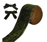 HOBBIESAY Cinta de terciopelo color verde oliva oscuro de 5 yardas de ancho, cinta de terciopelo deshilachada vintage para Navidad, cinta de terciopelo con borde sin procesar para envolver regalos y