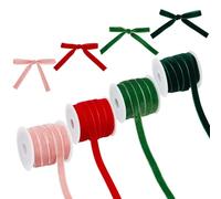 HOBBIESAY Cinta de terciopelo de una sola cara de 9 m, 4 colores, 1 cm de ancho, rojo y verde, cinta de terciopelo de Navidad, cinta de terciopelo vintage para envolver regalos, decoración del hogar,