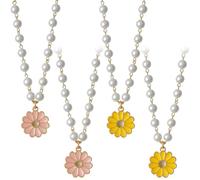 HOBBIESAY Collar con colgante de corazón y flor de margarita, collar de gargantilla de girasol de perlas de imitación blancas para mujer, collar de perlas de margarita, collares de cuentas de corazón