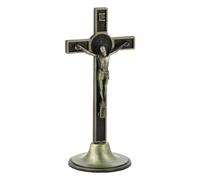 HOBBIESAY Crucifijo de pie de 11,5 cm de alto, espiritual cristiano, Jerusalén, cruz de bronce antiguo, con base de aleación de zinc, crucifijo para mesa, pared, hogar, iglesia, decoración bautismal