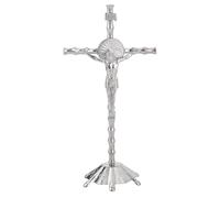 HOBBIESAY Crucifijo de pie de 21,69 cm de alto, crucifijo de aleación, cruz espiritual cristiana de Jerusalén, estatua de cruz de platino con base para mesa de pared, decoración inspiradora para el