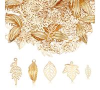 HOBBIESAY Dijes de hojas doradas con patrón de hojas de otoño, colgantes retro de arce, dijes de hojas de árbol para bricolaje, collares, pulseras, aretes, collares, joyas, llaveros, decoración de