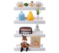 HOBBIESAY Estantes flotantes de pared para libros de guardería para dormitorios de niños, estante de madera de color natural para libros de bebé para habitaciones de niños, juego de 4 estantes de