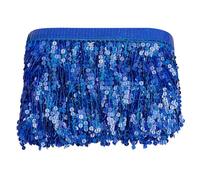 HOBBIESAY Flecos de lentejuelas azules de 10 yardas, borlas de lentejuelas de 6.29 pulgadas, ribete de costura brillante, flecos largos de encaje con purpurina para manualidades, vestidos latinos,