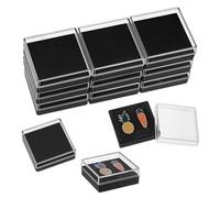 HOBBIESAY Juego de 20 cajas de almacenamiento de plástico negro para pines de solapa de 2.20 x 2.20 x 0.83 pulgadas, cajas de presentación pequeñas de plástico transparente para pin con mini caja de
