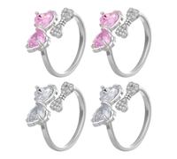 HOBBIESAY Juego de 4 anillos abiertos de cristal de 2 colores, ajustables, apilables, de moda, anillos de diamantes de imitación para mujer, fiesta nupcial, Navidad, joyería de moda, Latón, diamantes