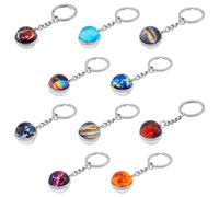 HOBBIESAY - Llaveros de 10 estilos, universo, luminoso, doble cara, bola de cristal para Galaxy Claves encantos apasionados del espacio, regalos mixtos, 10 unidades de 73 mm de metal, fiesta prenatal