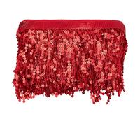 HOBBIESAY Ribete de flecos de lentejuelas rojas profundas, 10 yardas, borlas de lentejuelas de 15,2 cm, ribete de costura brillante para manualidades, vestidos latinos, chales y vestidos de baile,