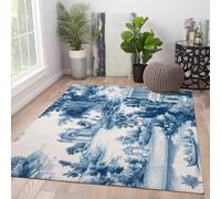 HOBBOY 100x150cm Alfombra de área Salón Lavable Azul y Blanco Alfombras Suaves Finas Arquitectura rústica y árboles Alfombra para Dormitorio Comedor Granja Vivero