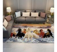 HOBBOY 120 x 170 cm Alfombras de área Arte Tradicional Corriendo 8 Caballos Olas del océano Paisaje Alfombras de Piso de Pelo bajo para Sala de Estudio Oficina