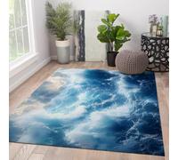 HOBBOY 120x150cm Alfombra de área Sala de Estar Modernas Finas Lavables Ola del mar Alfombra sin Deslizamiento para Dormitorio Comedor Oficina Agua Abstracta y Corriente Alfombras de Espuma Marina