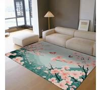 HOBBOY 120x150cm Alfombra Lavable área Perfil bajo Flor de Cerezo japonés Alfombra Grande para salón Dormitorio Comedor Hojas Florales Rosas Verdes Florales Alfombras de Mariposa