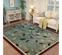 HOBBOY 140x200cm Alfombra área del salón alfombras Lavables botánica Vintage con Hojas Blandas Elegante Alfombra Vid Color Verde Azulado y Beige alfombras Dormitorio bajo la Mesa del Comedor