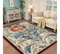 HOBBOY 140x200cm Alfombra para salón alfombras Lavables Alfombra clásica Vintage botánica Plegable de Pelo bajo para Dormitorio Comedor Elegante alfombras Color Crema Azul y Rojo Bloom