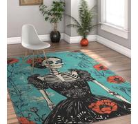 HOBBOY 150x210cm Alfombras de área para salón Vintage de Esqueleto Alfombra Grande Lavable para Comedor Dormitorio Elegante Alfombra Interior Fina del Día de la Dama Fallecida