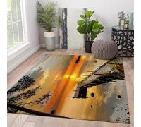 HOBBOY 160x200cm Alfombra salón alfombras Lavables Muelle y árboles Lago Alfombra Grande y Suave Muelle rústico Sunset sin Deslizamiento para Dormitorio Granja bajo la Mesa del Comedor
