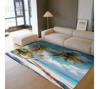 HOBBOY 160x200cm Alfombras para salón alfombras de Zona Suave Tropical Beach de Pelo bajo para Dormitorio Alfombra Interior de Suelo Palmera Turquesa Cielo Azul y Alfombra con patrón Cielo y océano