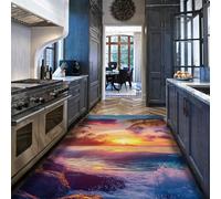 HOBBOY 160x220cm Alfombras para salón Lavables alfombras Tropicales de Playa para Dormitorio Cocina Olas Vibrantes Bohemias Bohemias Vibrantes de Atardecer con Palmeras Alfombra de Pelo bajo