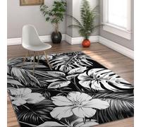 HOBBOY 50x80cm Alfombra de área alfombras Florales para salón alfombras Antideslizantes de botánico Tropical Lavable Alfombra Pelo bajo Negras Blancas exóticas Hoja Palma Dormitorio