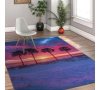 HOBBOY 50x80cm Alfombras de área Sala de Estar Alfombra Tropical Sunset Palm Palm Lavables Rosa Púrpura Ocean Suave Alfombra de Pelo bajo para Dormitorio Comedor Pasillo