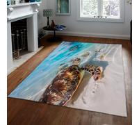 HOBBOY 50x80cm Alfombras para el salón Playa en Arena Alfombra Lavable Tortuga Marina Olas del océano Alfombra Tropical Costera Suelo Interior costero alfombras Finas para el Pasillo guardería