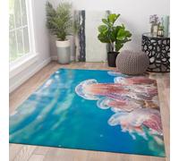 HOBBOY 50x80cm Alfombras para salón Alfombra Dreamy Jellyfish Área Lavable Alfombra Medusa Rosa con motas Pelo bajo para Dormitorio Alfombras Antideslizante Tropical Ocean