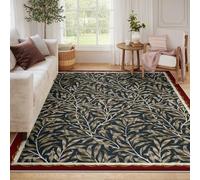 HOBBOY 50x80cm Alfombras para salón Alfombras Lavables para Comedor Oficina Vintage Luxury Botanica Azul Marino y Verde Alfombra con Estampado de Hojas