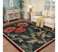 HOBBOY Alfombra 80x150cm Alfombras Grandes para el salón alfombras Florales Rojas Vintage Lavables para Dormitorio Comedor Alfombra gótica Elegante botánica Antideslizante Plegable y Fina