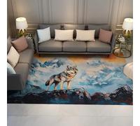 HOBBOY Alfombra Animales Salvajes 140 x 200 cm Lobo Gris majestuoso pie sobre acantilados nevados Área Estampado Tapetes Pelo bajo para el salón Oficina Decoración del Suelo