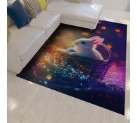 HOBBOY Alfombra Antideslizante Estilo Dream 160 x 200 cm Conejito Luminoso en Cesta Mimbre con Huevos Colores Alfombras Huevos Colores Felpudo Pascua Pelo bajo fácil Lavar