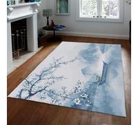 HOBBOY Alfombra área 240x300cm Alfombras Oficina Lavables Flores Blancas Ciruelo Alfombra Cocina Pelo bajo Antideslizantes Estilo Feng Shui alfombras Antideslizantes para salón Dormitorio