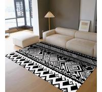 HOBBOY Alfombra área 60x90cm Negra Blanca alfombras Tribales Aztecas Alfombra geométrica étnica Abstracta Estampado Antideslizante Fina y Suave alfombras Interior salón Dormitorio decoración Oficina