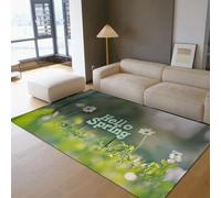 HOBBOY Alfombra área Flores Silvestres Blancas 60 x 100 cm Alfombras Piso Baja Pila con Estampado Primavera Green Meadow Hello para Sala Estar Dormitorio Oficina Lavable portátil