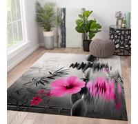 HOBBOY Alfombra área Tapetes del salón 180x240cm Esterilla Suave para Lavar Esterilla de Hibisco Rosa Bambú alfombras Pelo bajo Alfombra Floral para Dormitorio Comedor Oficina en casa