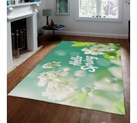 HOBBOY Alfombra área White Pear Blossoms 210 x 240 cm Alfombras Piso Baja Pila con Estampado Primavera Hello para Sala Estar Dormitorio Oficina Aula Lavable portátil