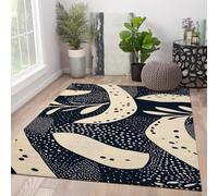 HOBBOY Alfombra Azul Marino para Interiores 180 x 270 cm Patrón de Puntos Blancos y líneas fluidas Alfombrillas Antideslizantes Finas Sala de Estar con Mucho tránsito Decoración botánica de Hojas