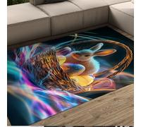 HOBBOY Alfombra Cocina Estilo Ciencia ficción 50 x 80 cm Conejitos y Huevos Pascua sobre Fondo Ola neón alfombras Pelo bajo fácil Limpiar Antideslizante decoración Festiva