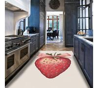 HOBBOY Alfombra Cocina Fresa Dulce Baya roja con Lazo Rosa y alfombras Blancas con Estampado Hojas Verdes 80 x 150 cm Decoración Suelo Pelo bajo para Espacio Cocina