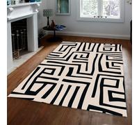 HOBBOY Alfombra Crema geométrica Abstracta 160 x 200 cm Estampado de laberintos con patrón de línea Negra Alfombras Lavables de Pelo bajo Antideslizante para el salón y el Suelo del Suelo