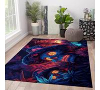 HOBBOY Alfombra de área 140x200cm Alfombras Lavables a máquina Capa Antideslizante de Pelo bajo Patrón de Calavera Day of The Dead para salón Dormitorio Alfombra Óso Floral Azul Cósmico Rojo