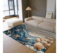 HOBBOY Alfombra de área 180x270cm Alfombras Antideslizantes Olas Marinas Conchas Azul-Blancas Estrella mar Arena Playera Alfombra Pelo bajo para salón Dormitorio Esterilla Lavable para Interior