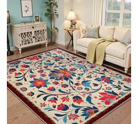 HOBBOY Alfombra de área 80x150cm Alfombras de diseño Oriental Tradicional alfombras con Estampado Floral Azul y Rojo Alfombra Pelo bajo para Zonas de Mucho tránsito en el salón y Dormitorio